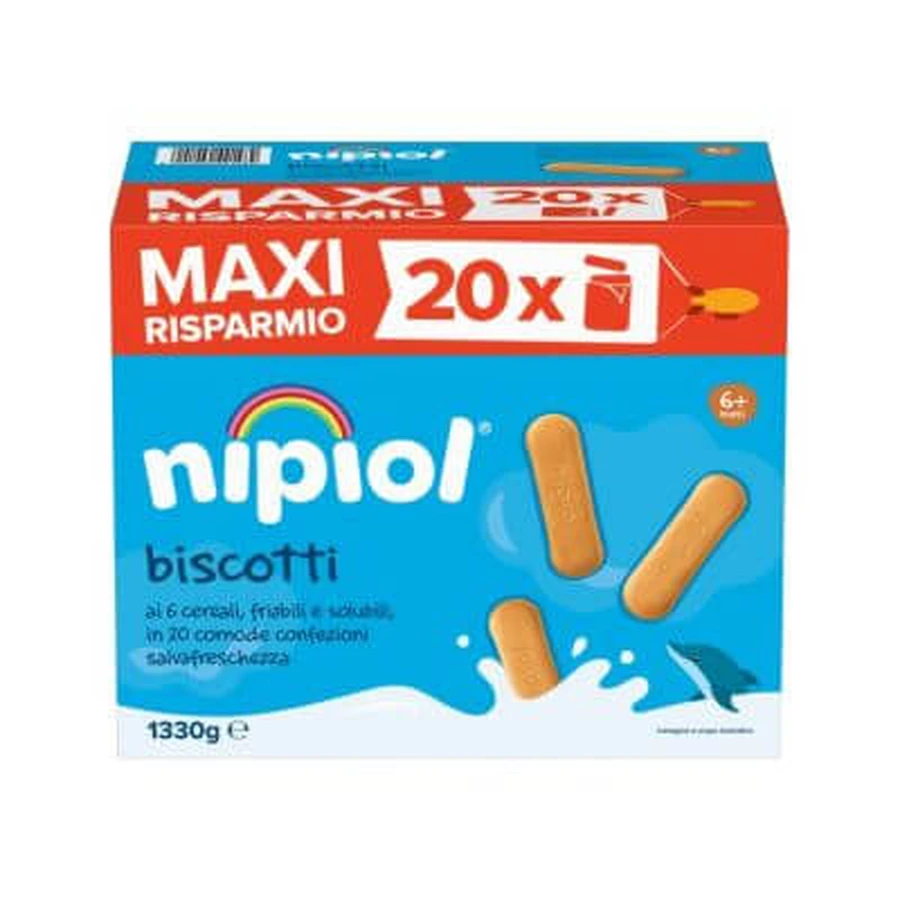 Nipiol biscuits 6 granen speciale verpakking 20 pakjes van 66,5 g