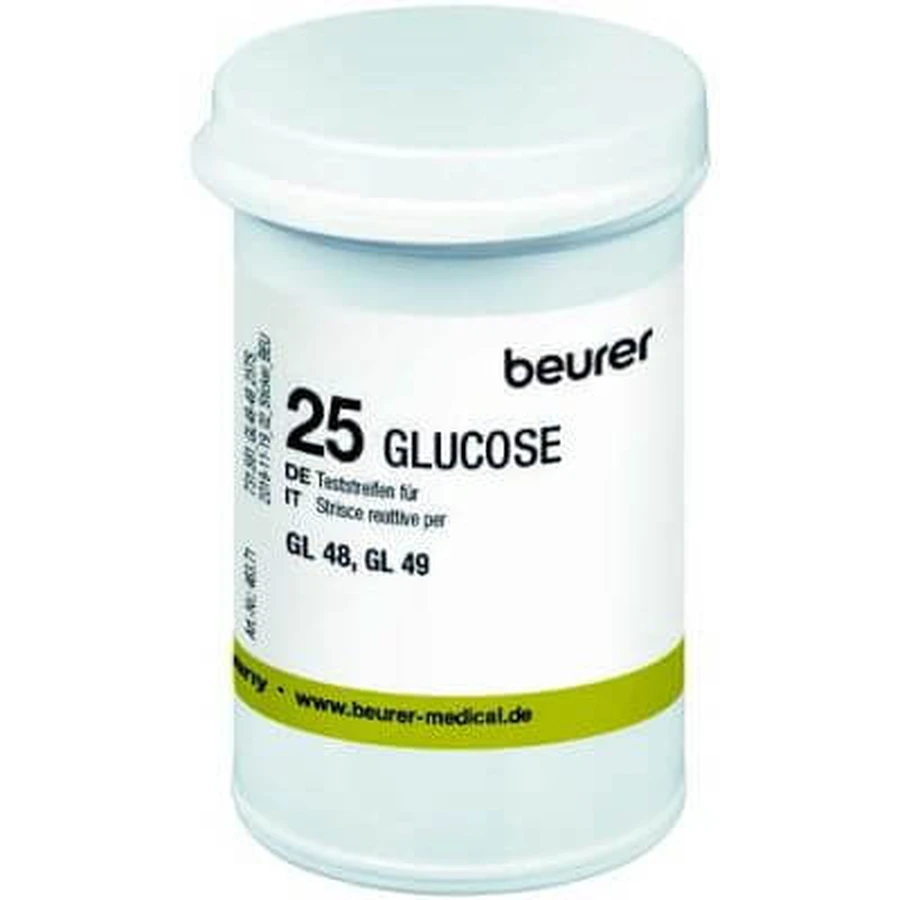 Beurer bloedglucose teststrips voor gl48/gl49 glucometer in flesje 25 stuks.