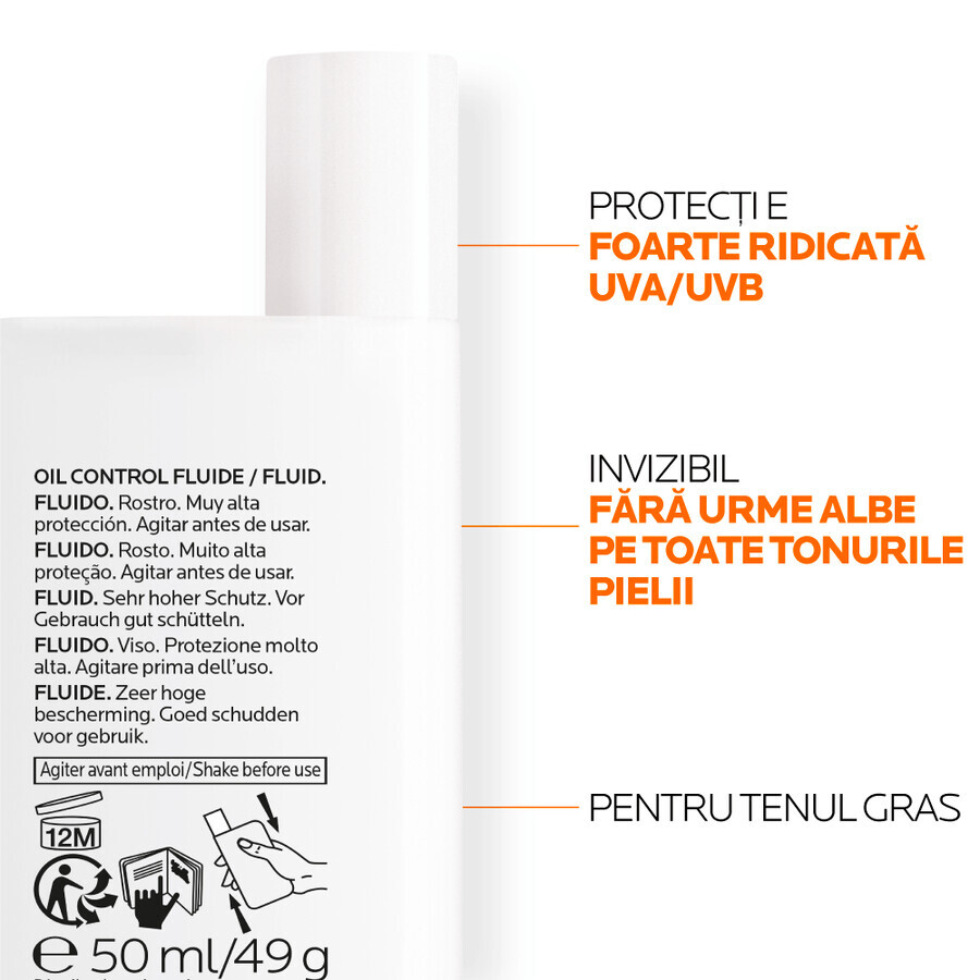 La Roche-Posay Anthelios Invisible Fluide sans parfum pour la protection solaire UVmune, SPF 50+, 50 ml