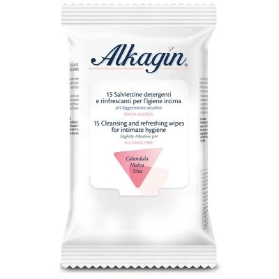 Alkagin intiem reinigend en verfrissend maandverband ph mild alkalisch alcoholvrij 15 stuks calendula malve en tilia
