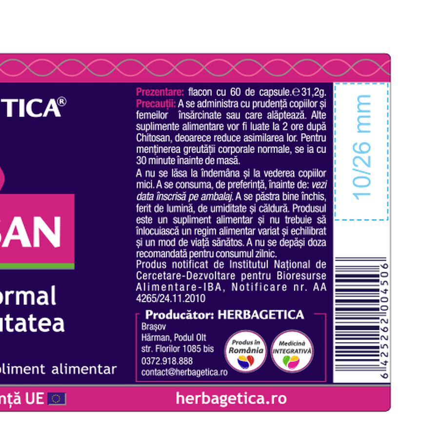 Chitosan, 60 gélules, Herbagetica