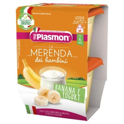 Plasmon baby snack smaken van de natuur aseptische yoghurt met banaan 2 x 120 g