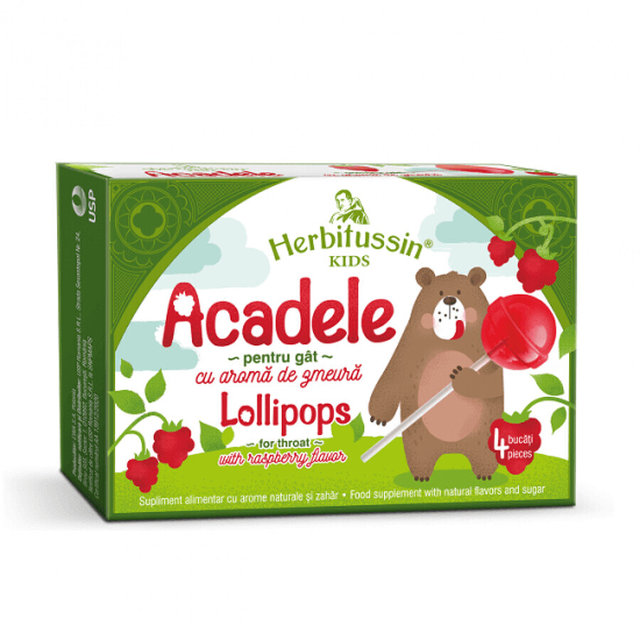 Herbitussin lollies met frambozensmaak voor kinderen, 4 stuks, USP Roemenië