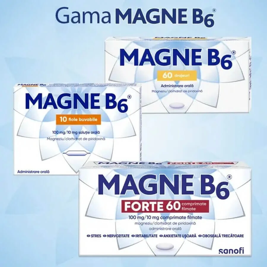 Magne B6 Forte 100 mg/10 mg, 3x60 film-coated tablets, Sanofi