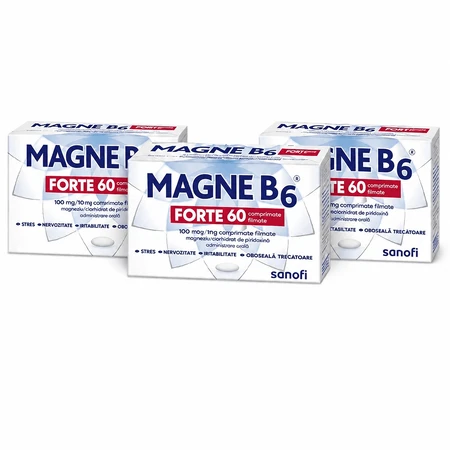 Magne B6 Forte 100 mg/10 mg, 3x60 film-coated tablets, Sanofi
