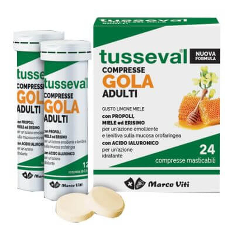 Tusseval gola adulti 24 compresse masticabili al limone e miele
