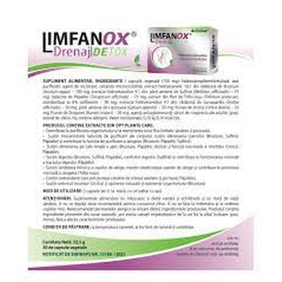 Limfanox Drenaj Detox Total Cleanse, 30 capsule, Cosmopharm