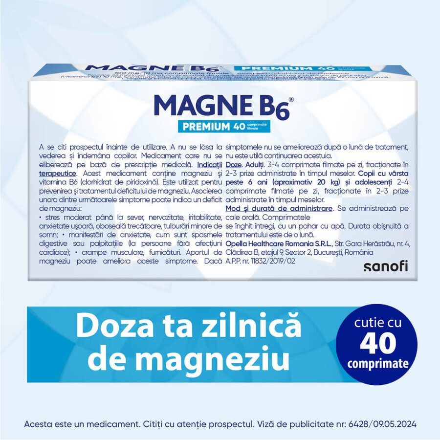 Magne B6 Premium, 100 mg/10 mg, 40 comprimate filmate, Sanofi