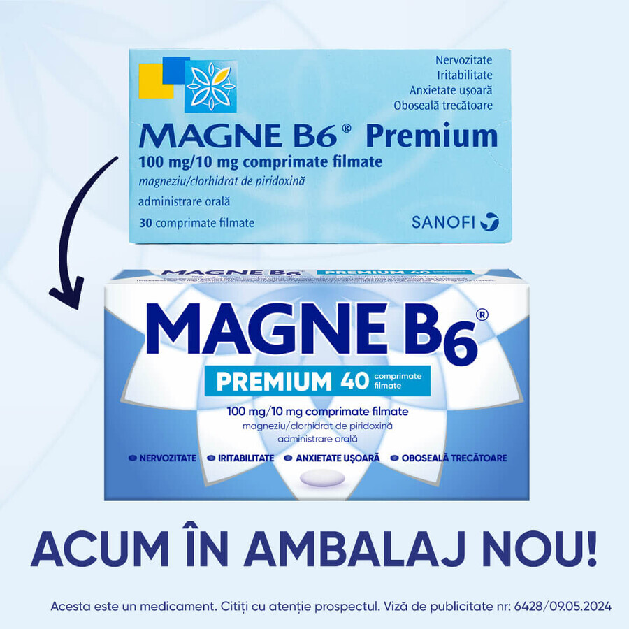 Magne B6 Premium, 100 mg/10 mg, 40 filmomhulde tabletten, Sanofi