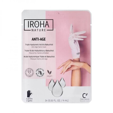 Glove Triple Hyaluronic Acid, Bakuchiol & Niacinamide Anti-Aging Hand Mask, 1 paire, Iroha