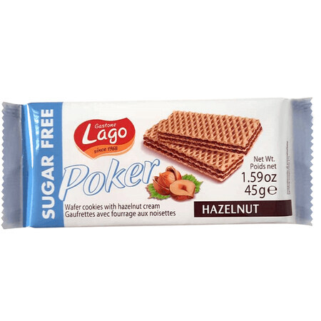 Suikervrije hazelnootcrème wafels, 45g, Lago