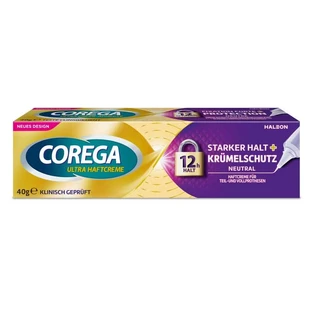 Corega Ultra crema adesiva a tenuta forte + protezione anti-briciole 40 g