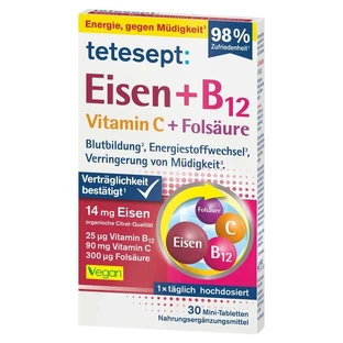 Tetesept IJzer+b12 Vitamine C+foliumzuur filmomhulde tabletten 30 st.