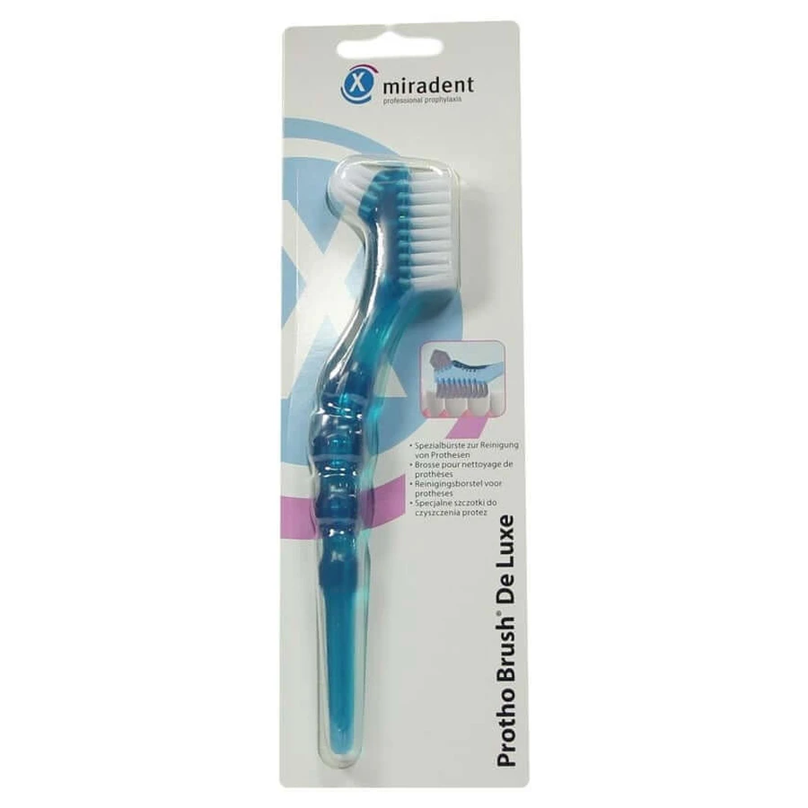 Miradent perie pentru proteze dentare Protho Brush De Luxe albastru transparent 1 buc