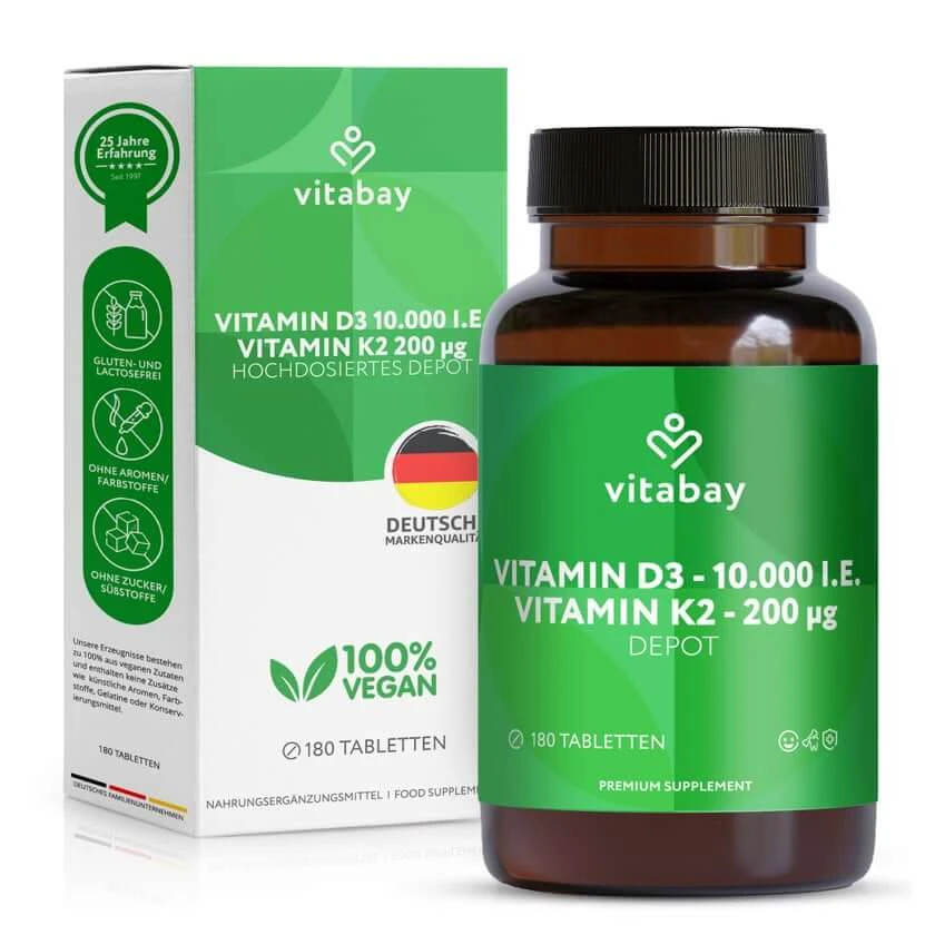 Vitabay Vitamine D3 10000 I.U. + K2 200 mcg Depot Tabletten 180 St