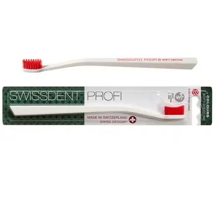 Profi Soft Medium witte tandenborstel met rode borstelharen, Swissdent