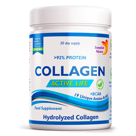 Collageen hydrolisaat poeder type 1, 2 en 3 Active Life met 10.000 mg, 300 g, Swedish Nutra