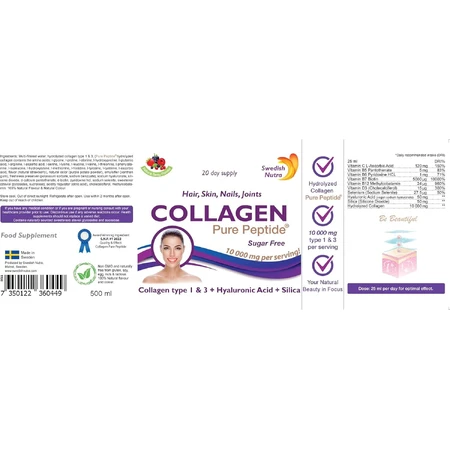 Hydrolysiertes flüssiges Kollagen Typ 1 und 3 (10000 mg), 500 ml, Swedish Nutra