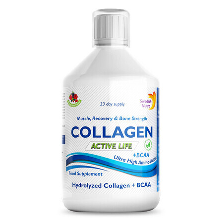 Colagen Lichid Hidrolizat Tip 1, 2 și 3 Active Life 5000 mg, 500 ml, Swedish Nutra