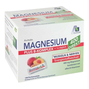 Magnesium 400+B-Complex direct perzik-passievrucht 100X2,5 g