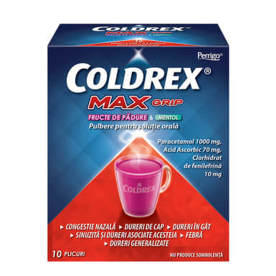 Coldrex Max Grip met bosvruchten en menthol, 10 zakjes, Perrigo