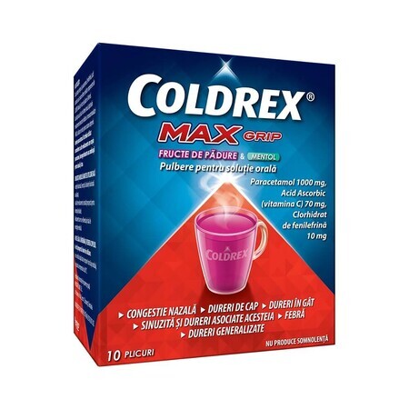 Coldrex Max Grip met bosvruchten en menthol, 10 zakjes, Perrigo