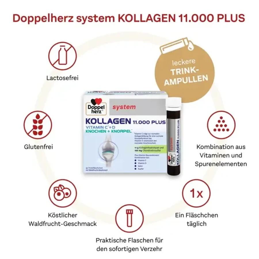 Doppelherz System Collageen 11.000 Plus Gezondheid & Mobiliteit, 30 × 25 ml