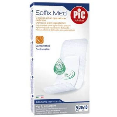 Pic soffix med tnt pleister met centraal absorberend steriel disposable kompres 10x20 cm antibacterieel 5 stuks