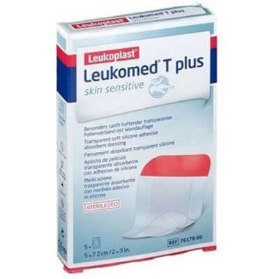 Leukomed t plus huidgevoelig waterbestendig transparant postoperatief verband met siliconen kleefmassa 5x7,2cm 5 stuks