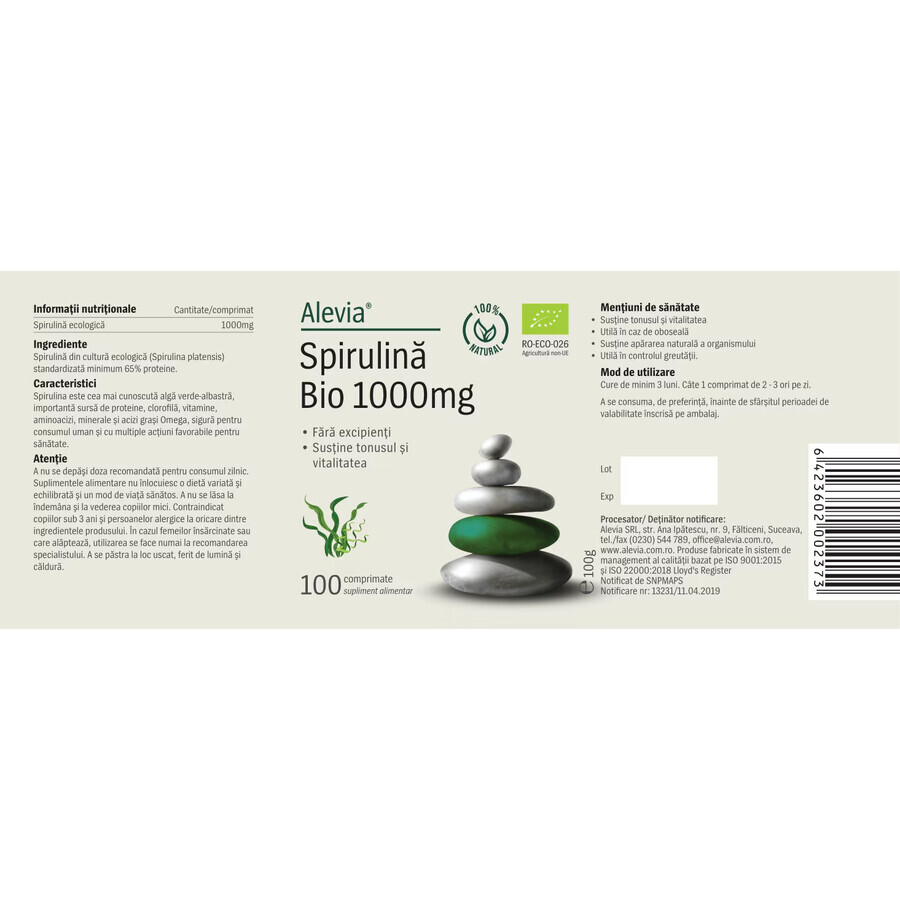 Spirulina Bio 1000 mg, 100 compresse, Alevia