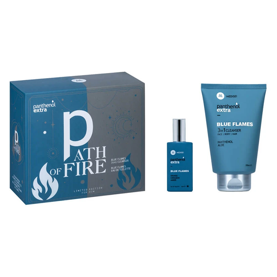 Panthenol Extra Promo Pack Path of Fire with Blue Flames Eau de Toilette Parfum pentru bărbați 50ml & 3in1 Cleanser 200ml