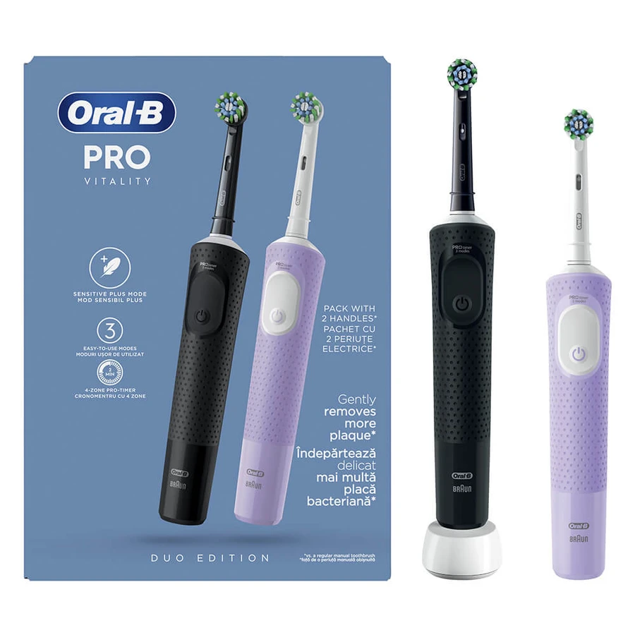 Oral B Vitality Pro Gift Edition Black & Pink Duo Pack 2pcs