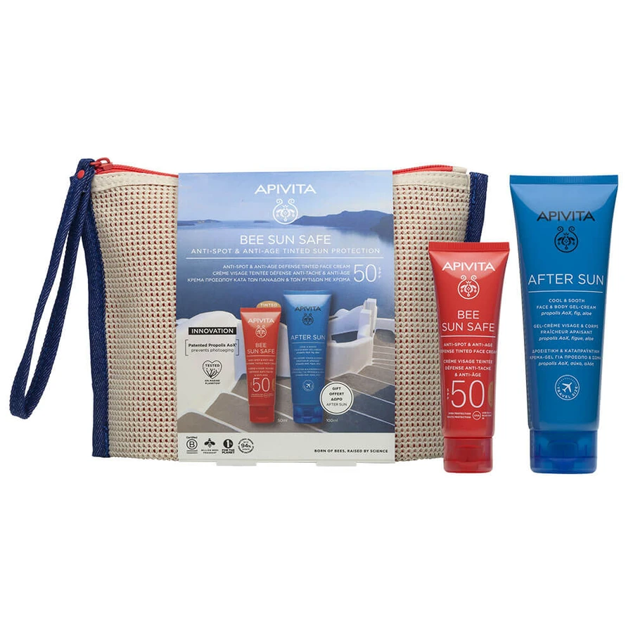 Apivita Promo Pack Bee Sun Safe Anti-Spot & Anti-Age Defence Getinte Gezichtscrème SPF50 50ml & GRATIS After Sun Gezicht & Lichaam 100ml