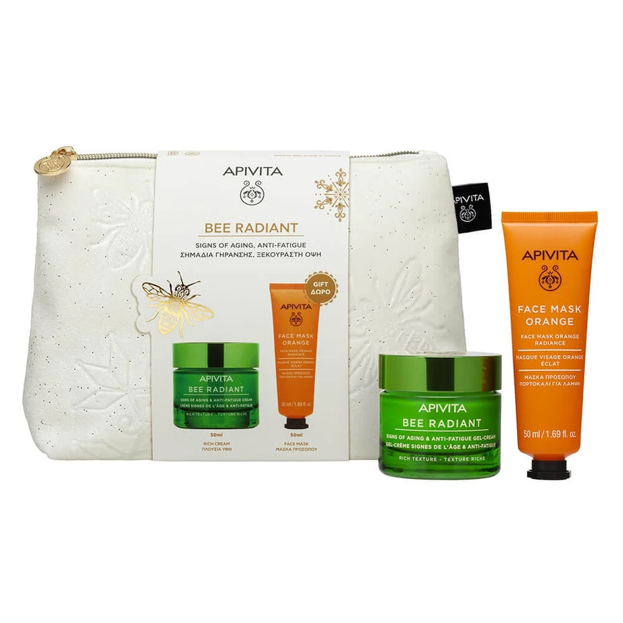 Apivita Promo Pack Bijen Stralende Crème voor Tekenen van Veroudering & Rustgevend Gezicht 50ml met GRATIS Gezichtsmasker Sinaasappel 50ml