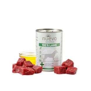 NUEVO Sensitive 100% jagnięcina, XS-XL, jagnięcina, konserwa, jednobiałkowa, bezzbożowa mokra karma dla psów z alergiami, (w galarecie), 400g