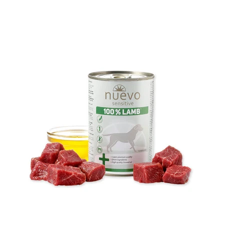 NUEVO Sensitive 100% jagnięcina, XS-XL, jagnięcina, konserwa, jednobiałkowa, bezzbożowa mokra karma dla psów z alergiami, (w galarecie), 400g: ceny i cechy