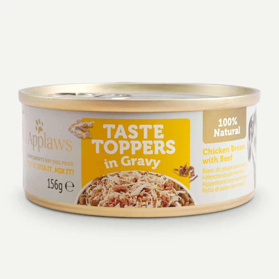 APPLAWS Smaaktoppers, XS-XL, Kip en Rund, blik graanvrij natvoer voor honden, (in saus), 156g
