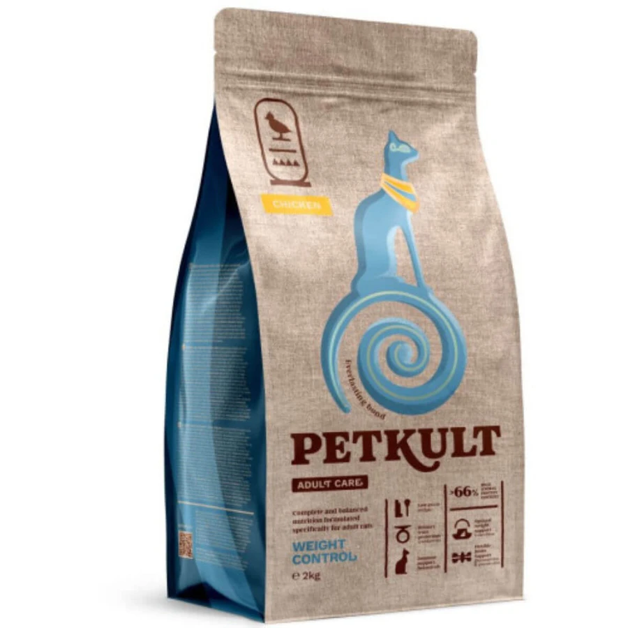 PETKULT Adult Care Weight Control, Kip, droogvoer voor katten, zwaarlijvig, 2kg
