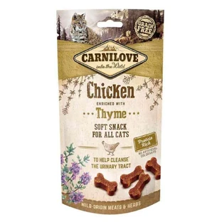 CARNILOVE Semi Moist Snack, Huhn mit Thymian, getreidefreie funktionelle Belohnung für Katzen, Harnsensitivität, 50g