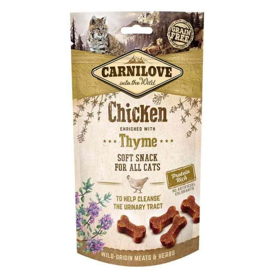 CARNILOVE Semi Moist Snack, Huhn mit Thymian, getreidefreie funktionelle Belohnung für Katzen, Harnsensitivität, 50g