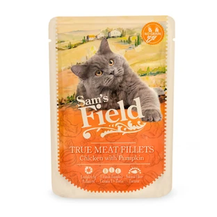 SAM'S FIELD True Meat Fillets, Chicken and Pumpkin, sachet grain-free wet cat food, (in sauce), 85g