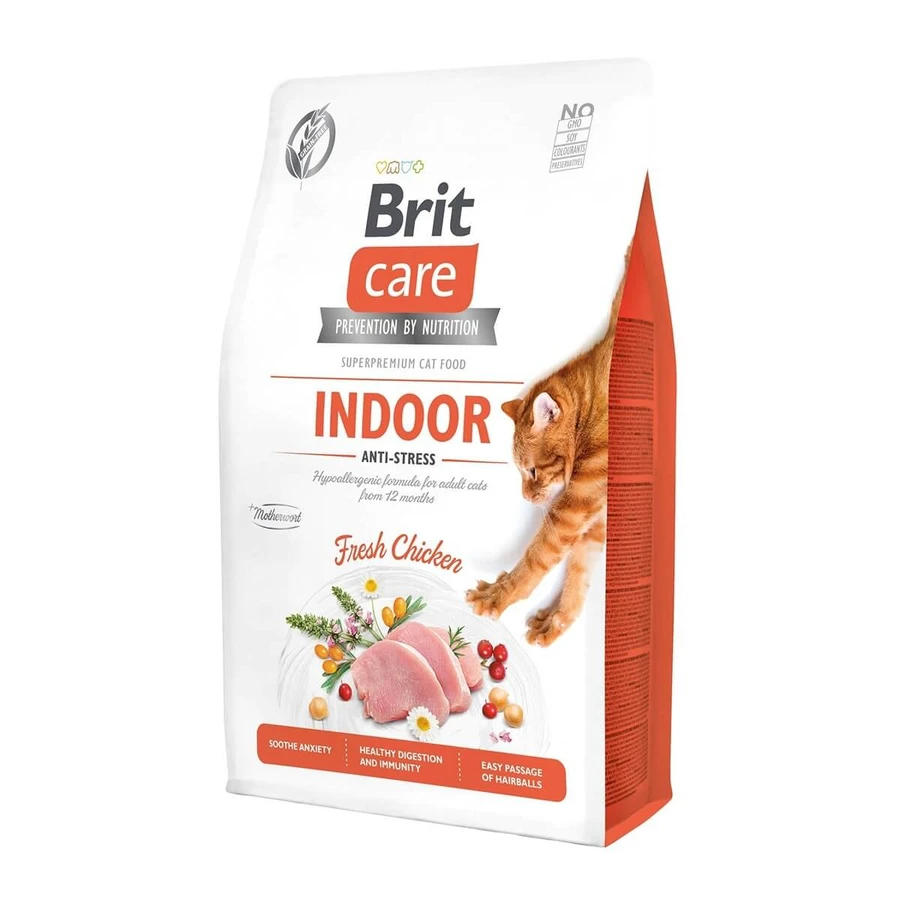 BRIT Care Indoor Anti-Stress, Pollo, cibo secco senza cereali per gatti, anti-stress, 2kg