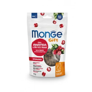 MONGE MONGE Gift Sterilized Filled & Crunchy, Eend & Cranberry, functioneel graanvrij beloningszakje voor gesteriliseerde katten, 60g