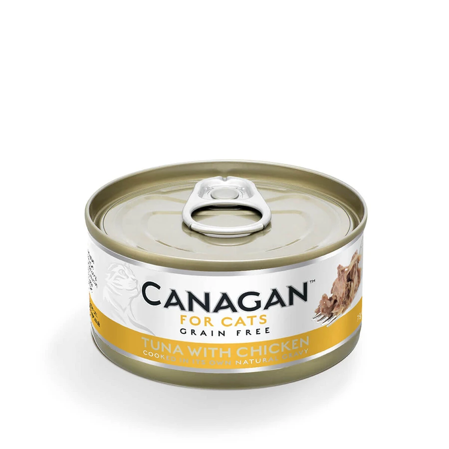 CANAGAN, Tonno e pollo, cibo umido in scatola senza cereali per gatti giovani e adulti, (nel suo succo), 75g
