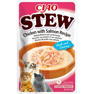 INABA Ciao Stoofpotje, Zalm en Kip, zakje graanvrij natvoer voor katten, (in saus), 40g