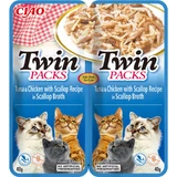 INABA Ciao Twin Packs, Tonijn, Kip en Sint-Jakobsschelpen, zakje vochtig graanvrij kattenvoer, (topping), 80g