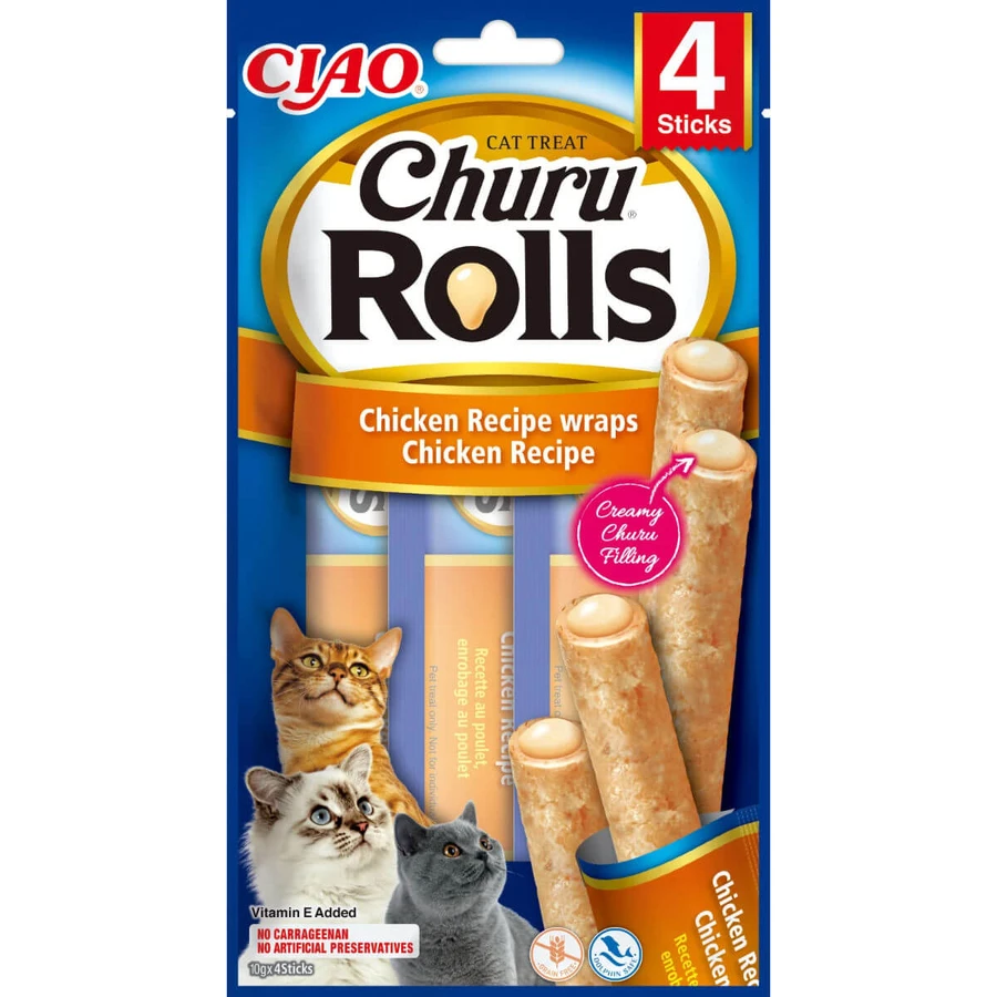 INABA Churu Rolls, Kip en Tonijn, zakje, graanvrije beloning tube katten, 40g
