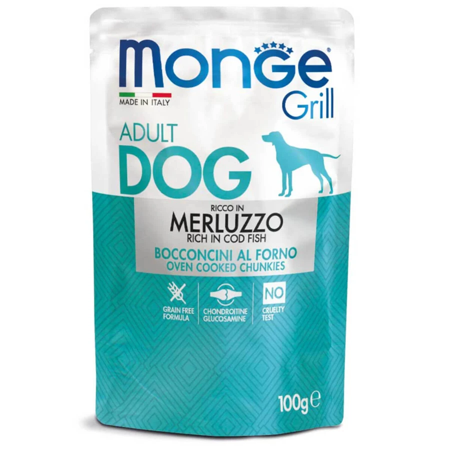MONGE Grill, XS-XL, Cod, sachet moist dog food, (in own juice), 100g