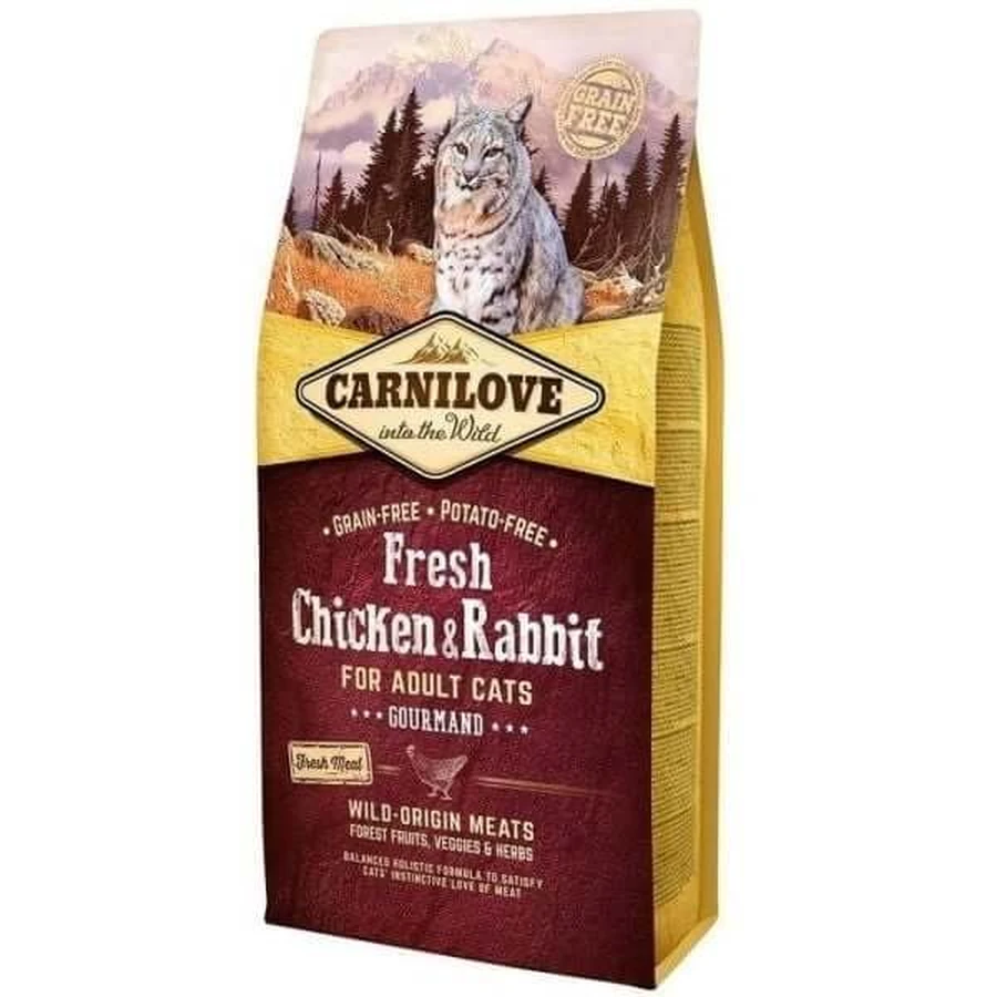 CARNILOVE Fresh Gourmand, kip en konijn, graanvrij droogvoer voor katten, kieskeurige eetlust, 2kg