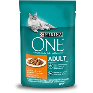 PURINA One Adult, Huhn mit grünen Bohnen, Sachet Nassfutter für Katzen, (in Sauce), 85g